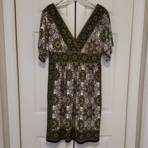 Brown and green v-neck empire dress